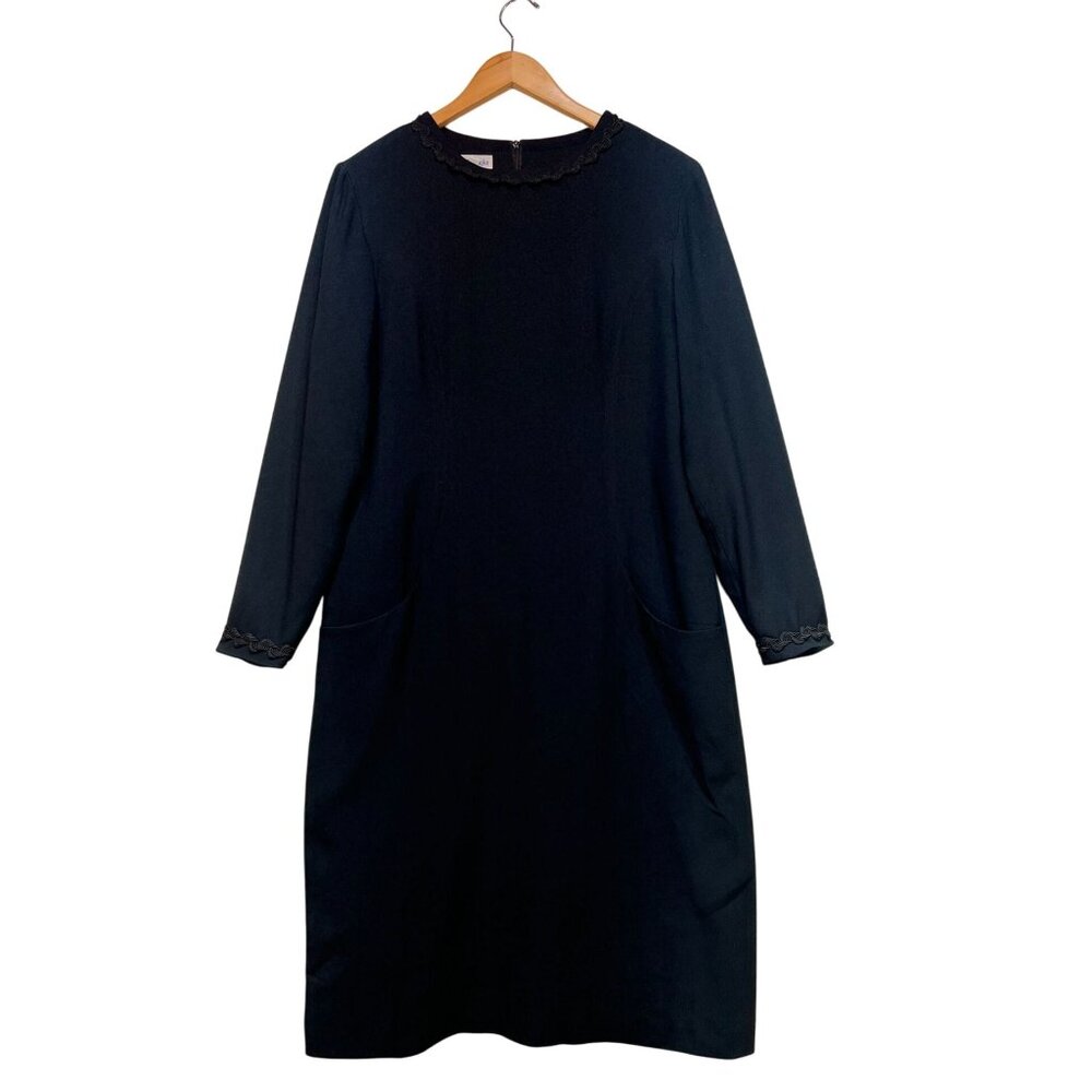 Vintage David Brooks Womens Midi Shift Dress Size 14 Black Workwear
